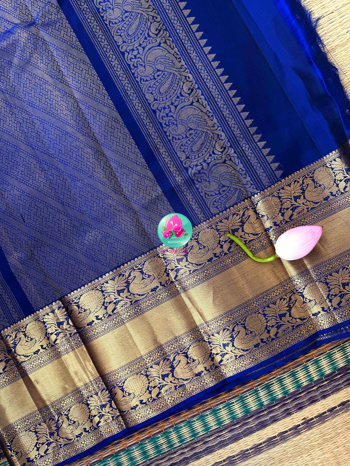 Celestial Midnight: Pure Kanchi Handloom Silk Saree in Royal Blue — "Neela"