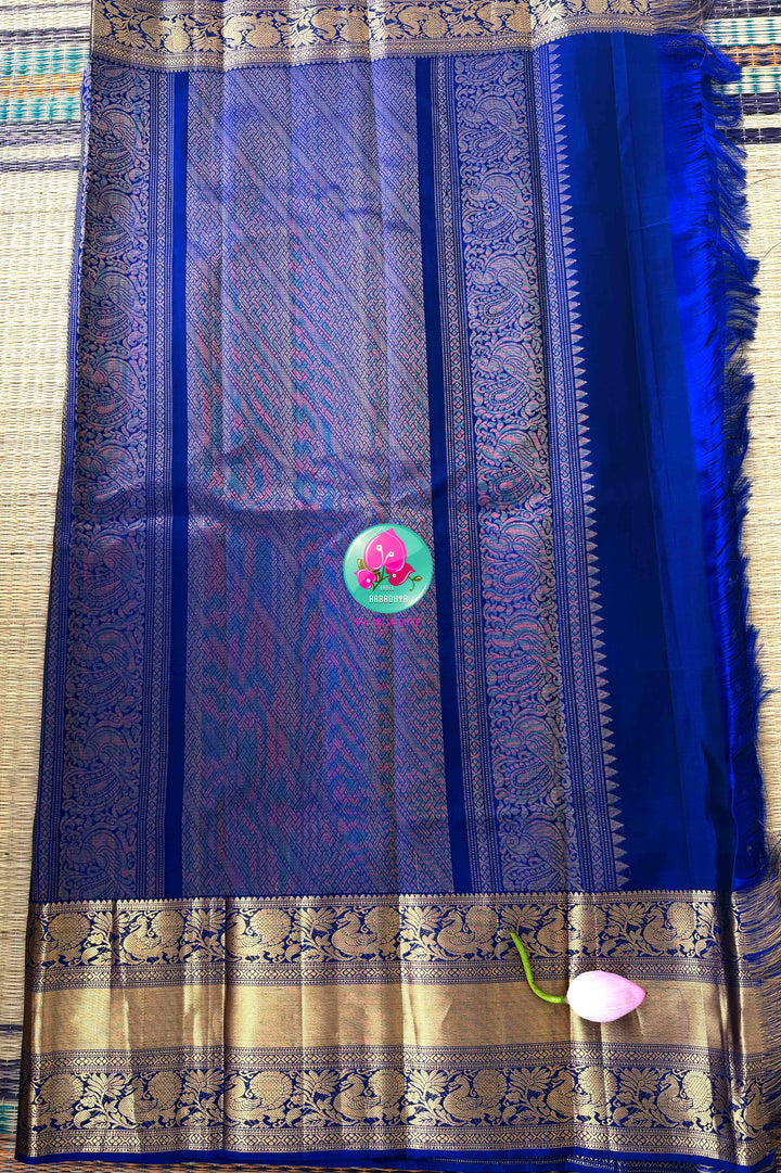 Celestial Midnight: Pure Kanchi Handloom Silk Saree in Royal Blue — "Neela"
