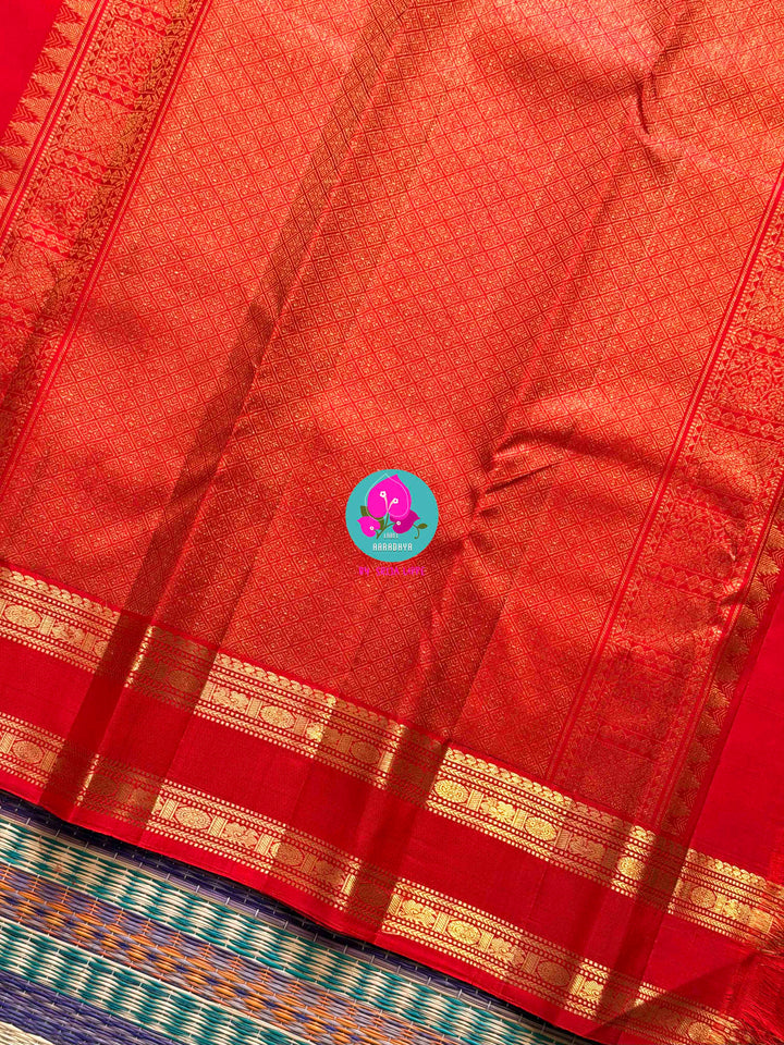 Kanchipuram 2g zari brown vintage Red saree