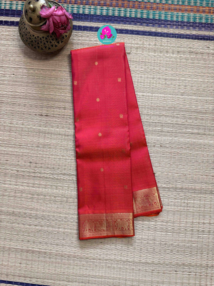Dual Tone of Pink-Orange Vaira Oosi Kanchipattu Pure Silk Handloom Saree