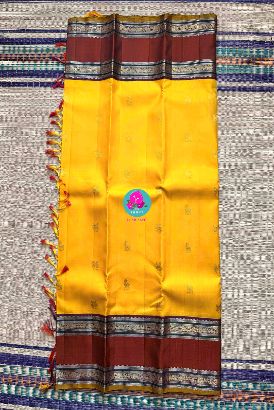 Golden Earth: Vintage Yellow Kanjivaram with Rich Brown Gap Border