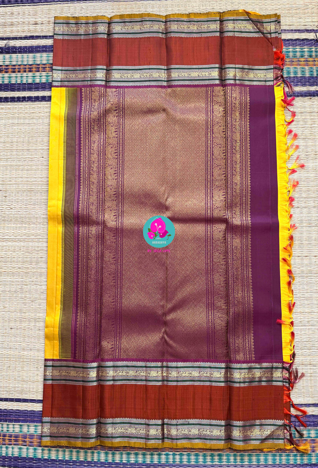 Golden Earth: Vintage Yellow Kanjivaram with Rich Brown Gap Border