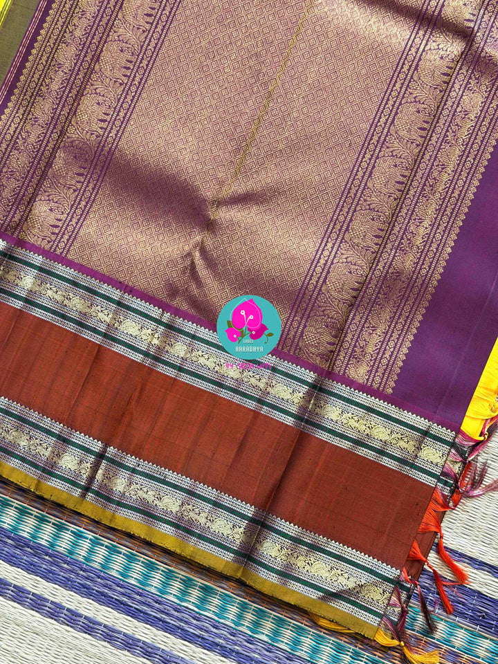 Golden Earth: Vintage Yellow Kanjivaram with Rich Brown Gap Border