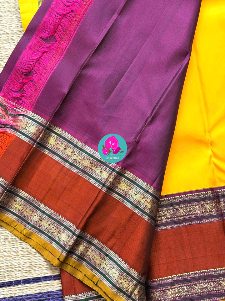 Golden Earth: Vintage Yellow Kanjivaram with Rich Brown Gap Border