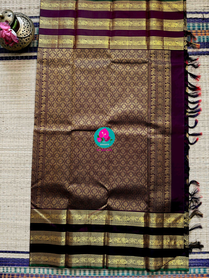 Kanchipuram 2g zari brown vintage pure saree with big border