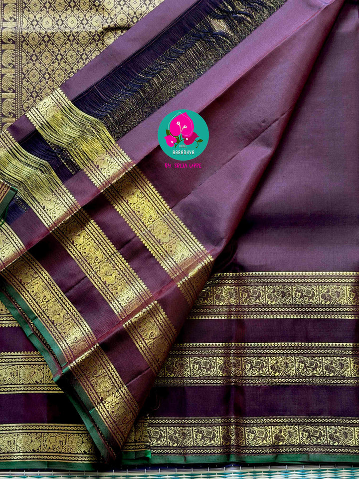 Kanchipuram 2g zari brown vintage pure saree with big border