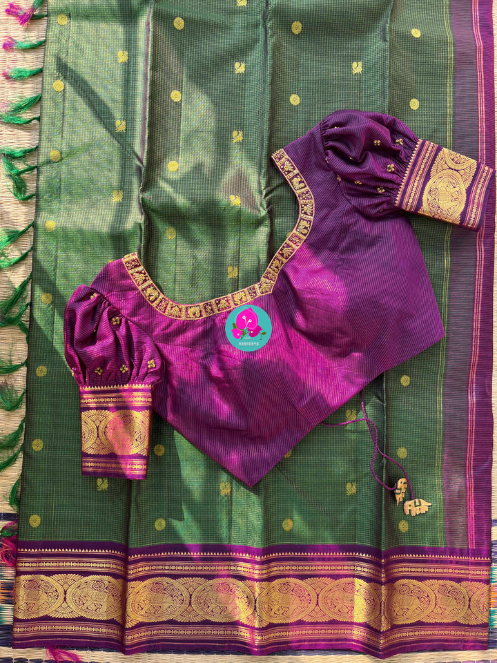 The Amethyst Contrast: Deep Green Saree with Classic 2g Zari Border