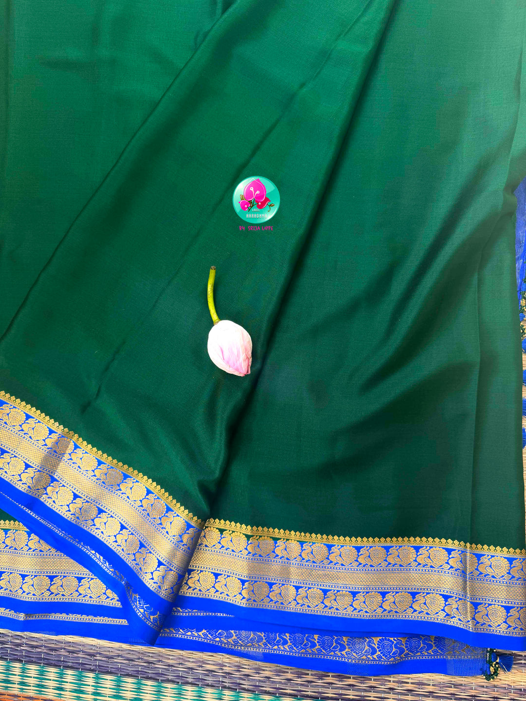 Regal Peacock Harmony: Deep Bottle Green & Royal Blue Pure Mysore Silk Fusion Saree
