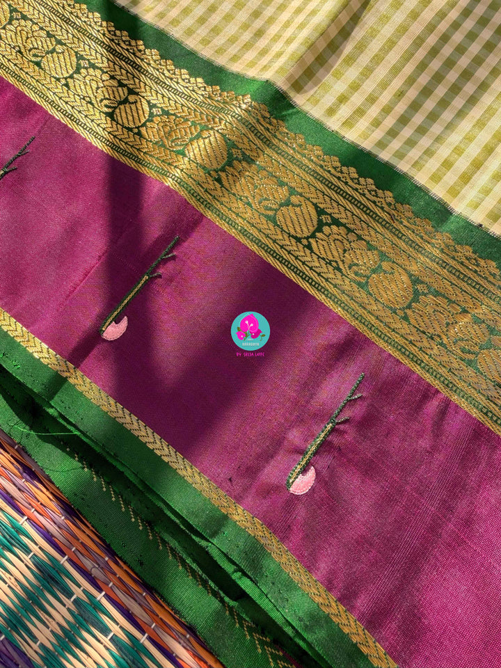 Forest Weaver's Dream: Checkered Kanjivaram with Paithani & Avian Art Blouse