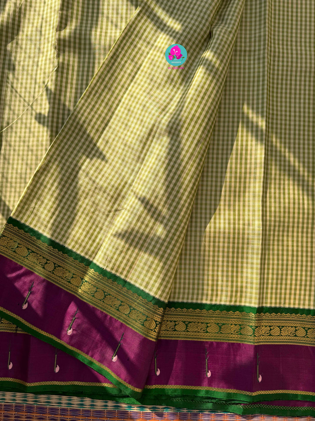 Forest Weaver's Dream: Checkered Kanjivaram with Paithani & Avian Art Blouse