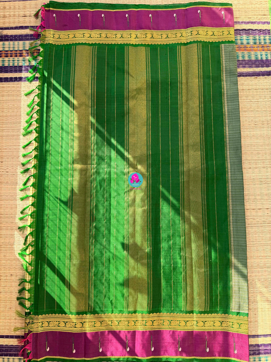 Forest Weaver's Dream: Checkered Kanjivaram with Paithani & Avian Art Blouse