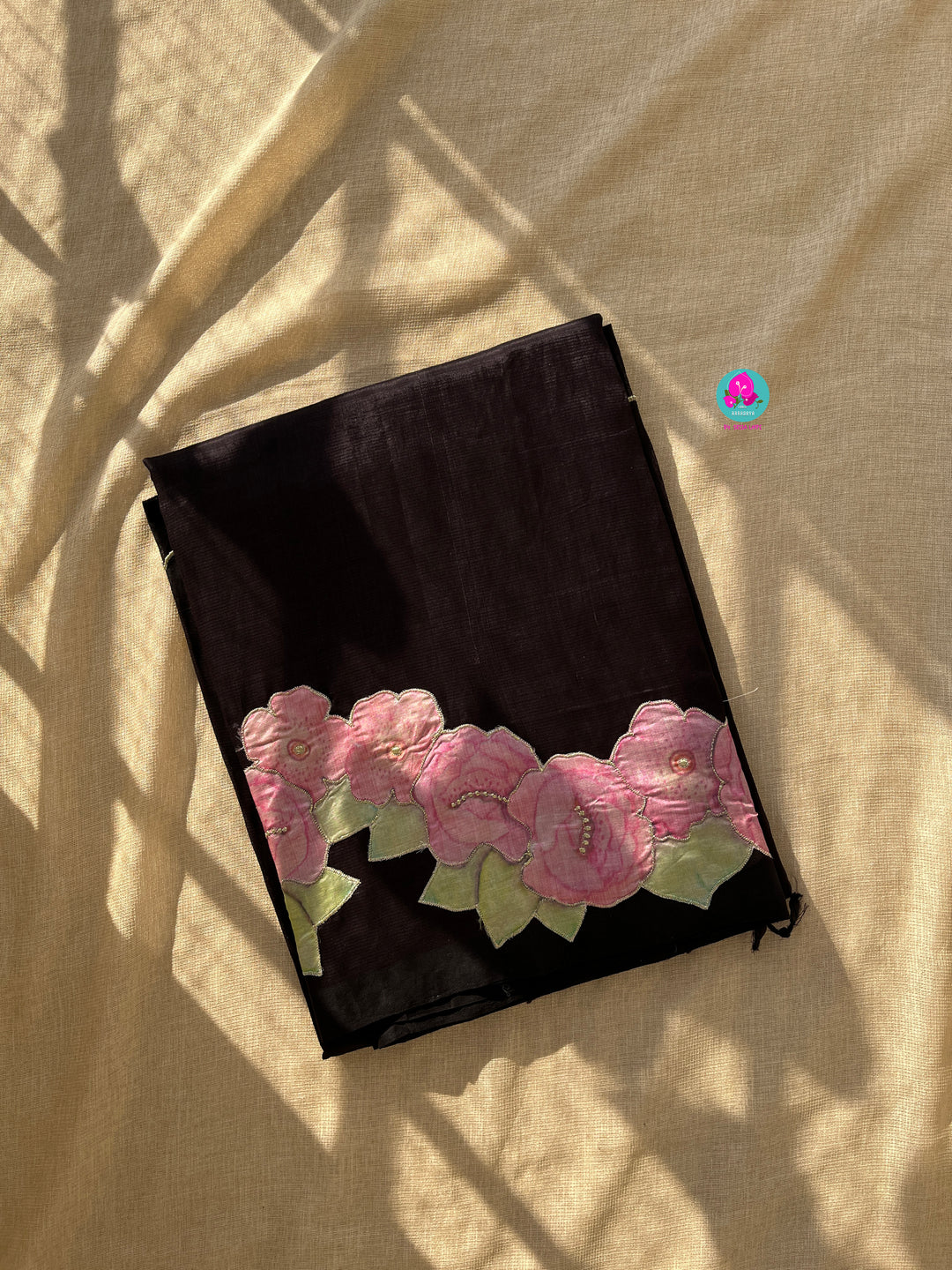 Pure Mangalagiri Saree with Applique work and stitched blouse