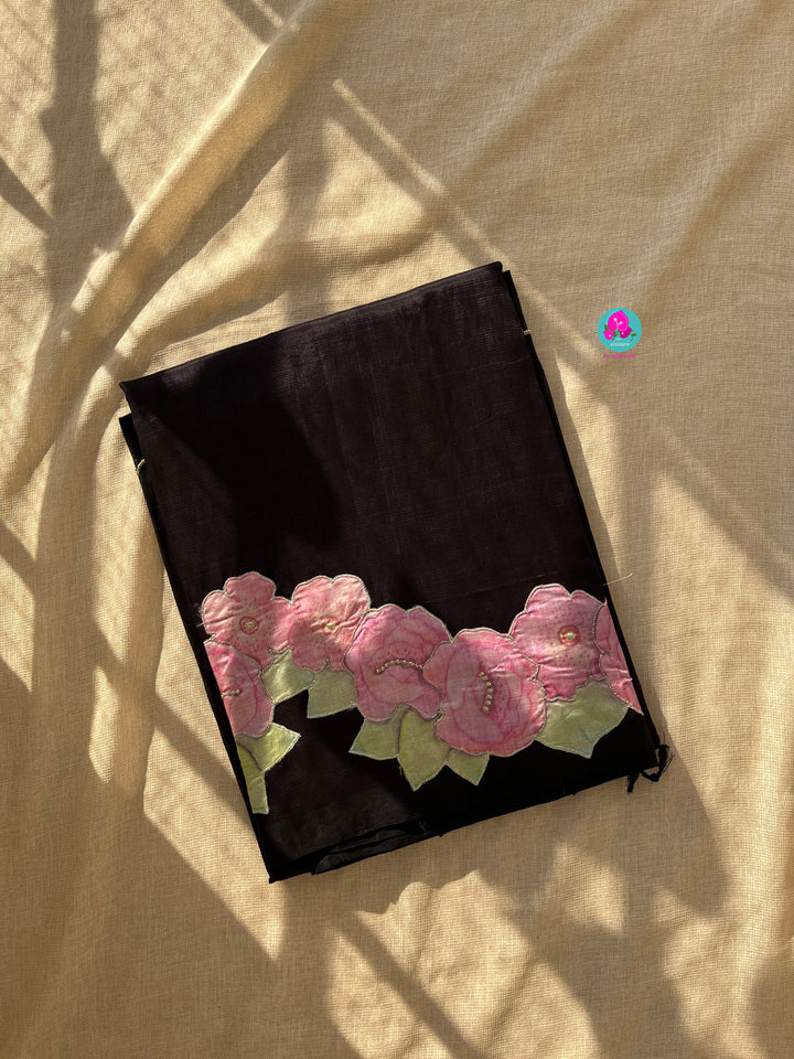 Pure Mangalagiri Saree with Applique work and stitched blouse