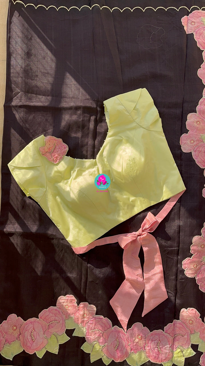 Pure Mangalagiri Saree with Applique work and stitched blouse
