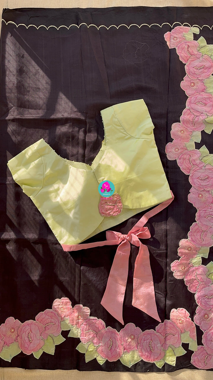 Pure Mangalagiri Saree with Applique work and stitched blouse
