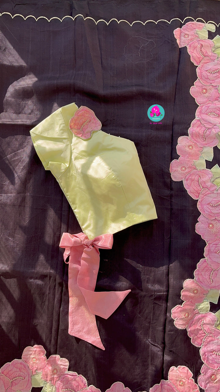 Pure Mangalagiri Saree with Applique work and stitched blouse