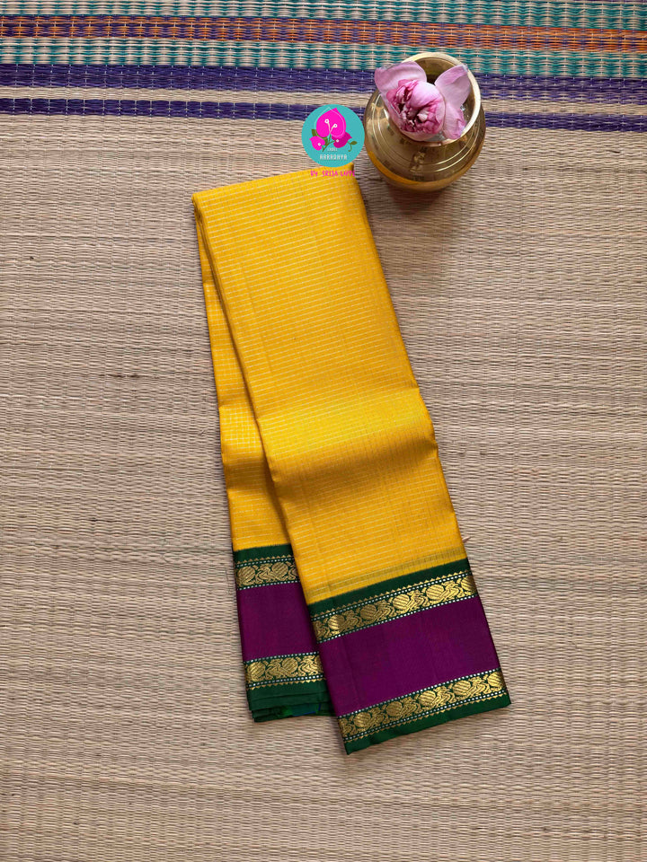 2g Zari Pure Kanchipuram saree in Yellow with Silver Vaira Oosi Checks