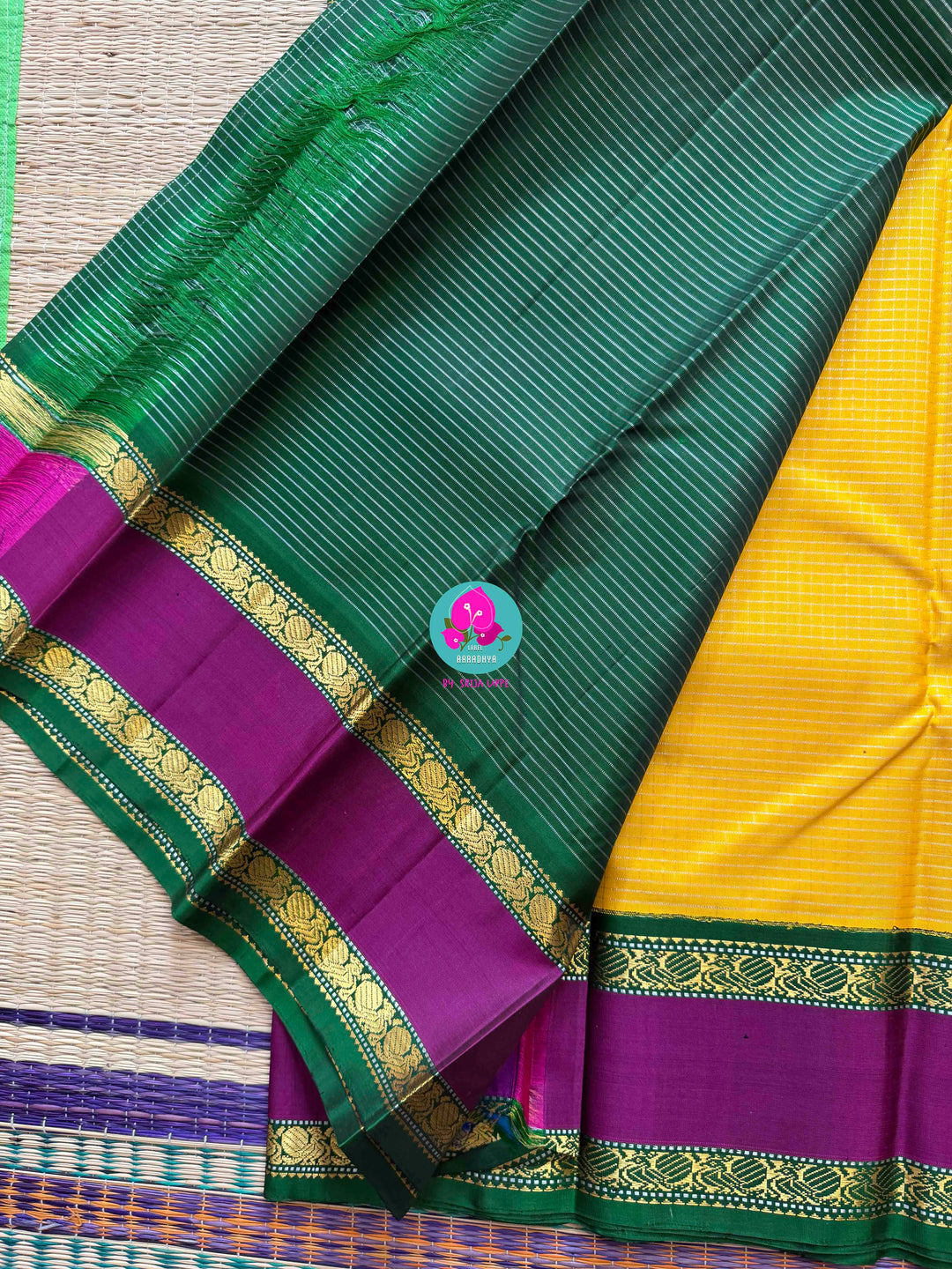 2g Zari Pure Kanchipuram saree in Yellow with Silver Vaira Oosi Checks