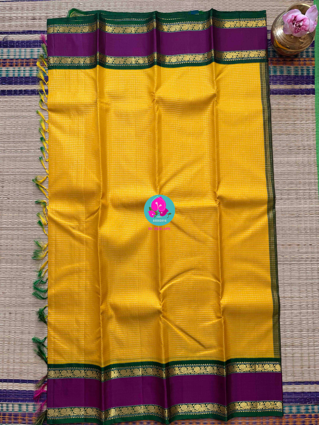 2g Zari Pure Kanchipuram saree in Yellow with Silver Vaira Oosi Checks