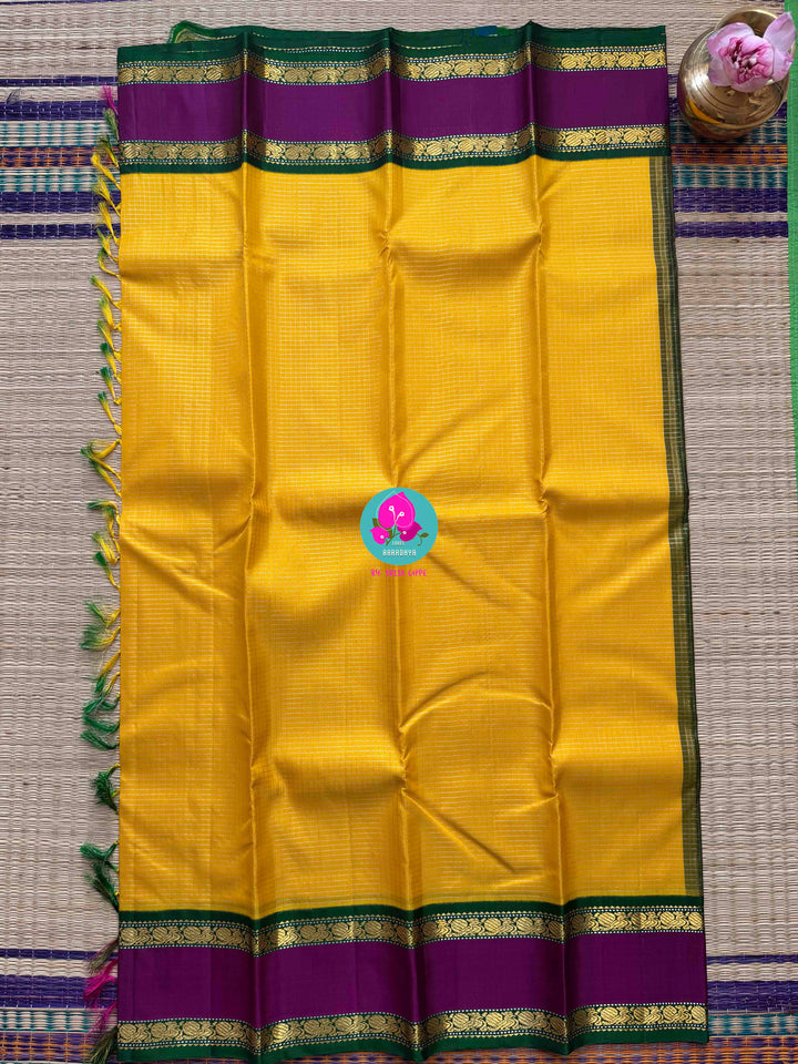 2g Zari Pure Kanchipuram saree in Yellow with Silver Vaira Oosi Checks