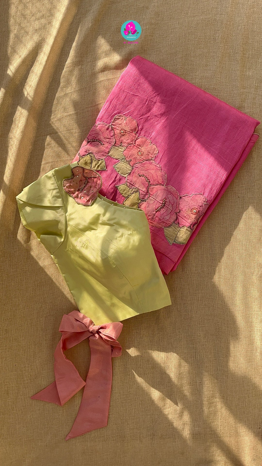 Pure Mangalagiri Saree with Applique work paired with blouse