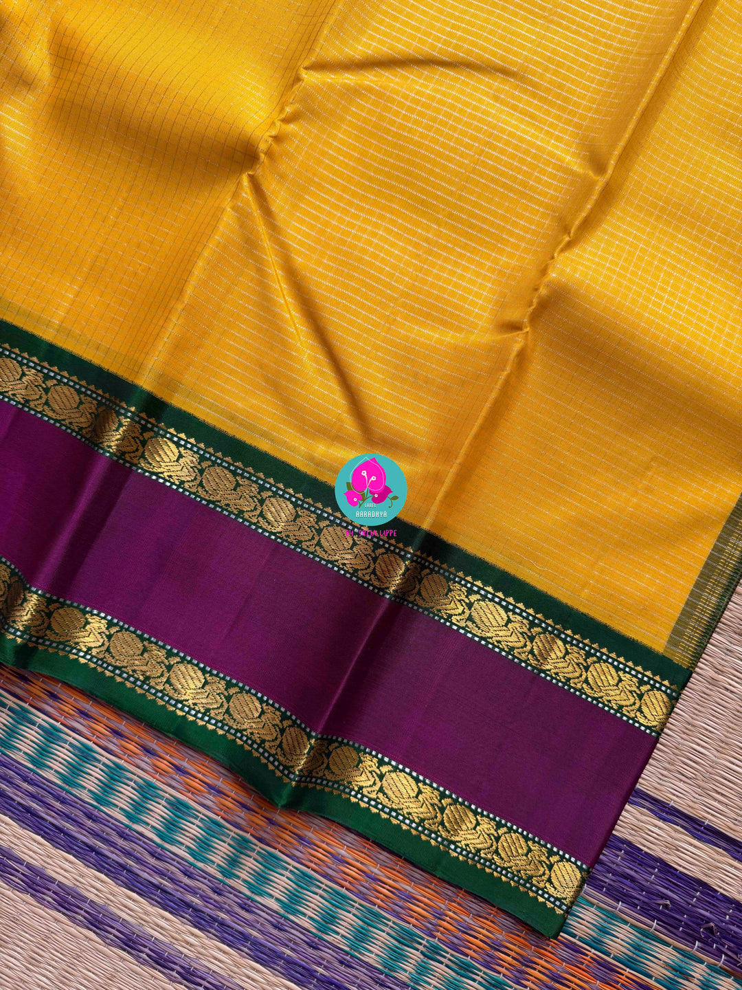 2g Zari Pure Kanchipuram saree in Yellow with Silver Vaira Oosi Checks