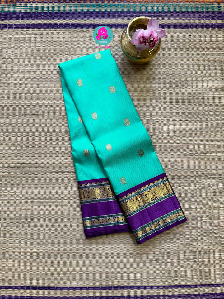 2G Zari Pure Kanchipuram saree with contrast traditional border silver vaira oosi lines