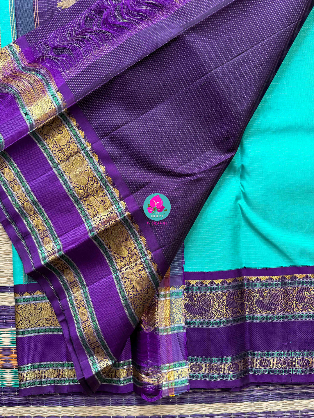 2G Zari Pure Kanchipuram saree with contrast traditional border silver vaira oosi lines