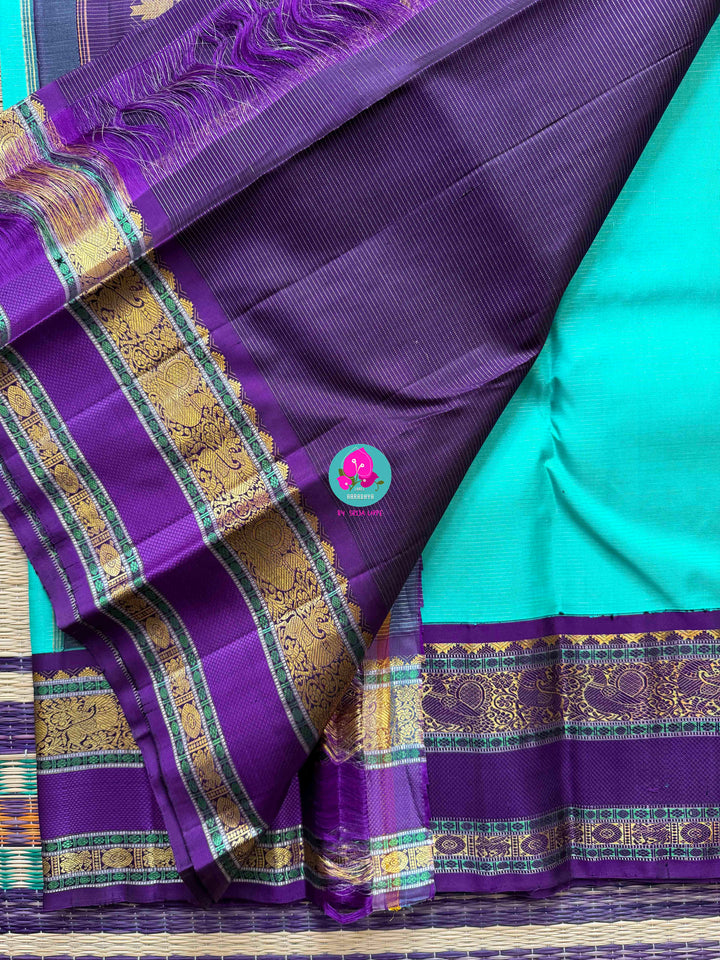 2G Zari Pure Kanchipuram saree with contrast traditional border silver vaira oosi lines