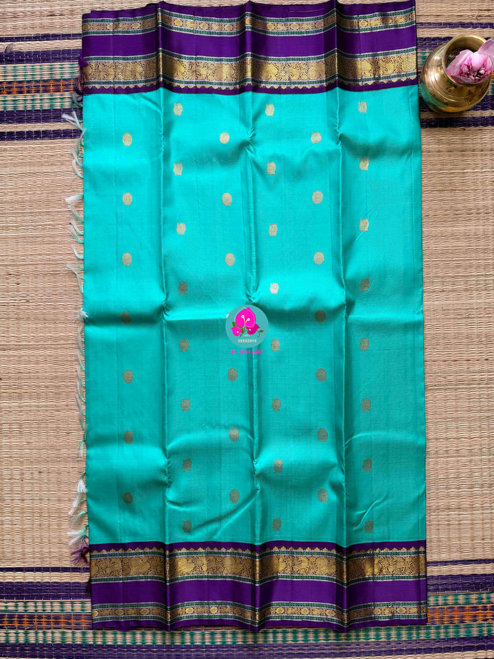 2G Zari Pure Kanchipuram saree with contrast traditional border silver vaira oosi lines