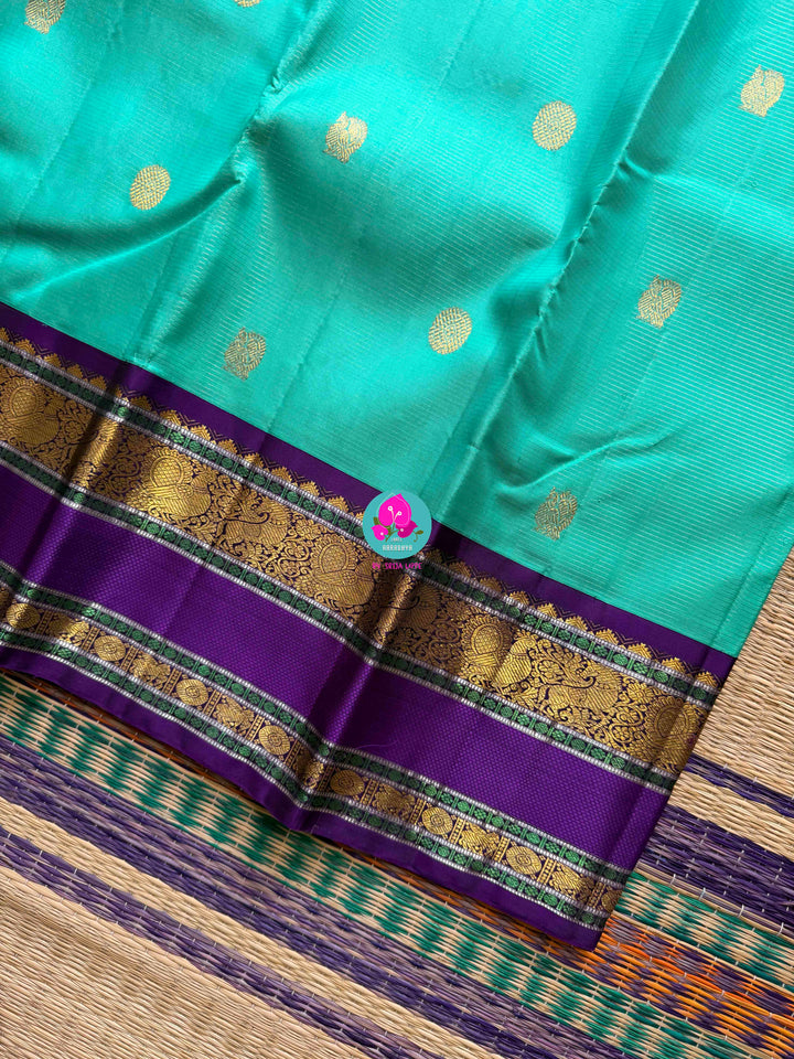 2G Zari Pure Kanchipuram saree with contrast traditional border silver vaira oosi lines