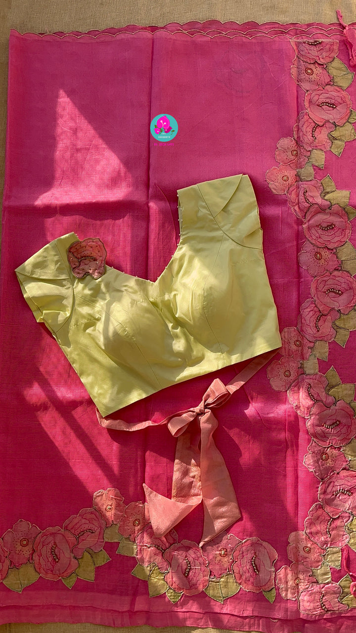 Pure Mangalagiri Saree with Applique work paired with blouse