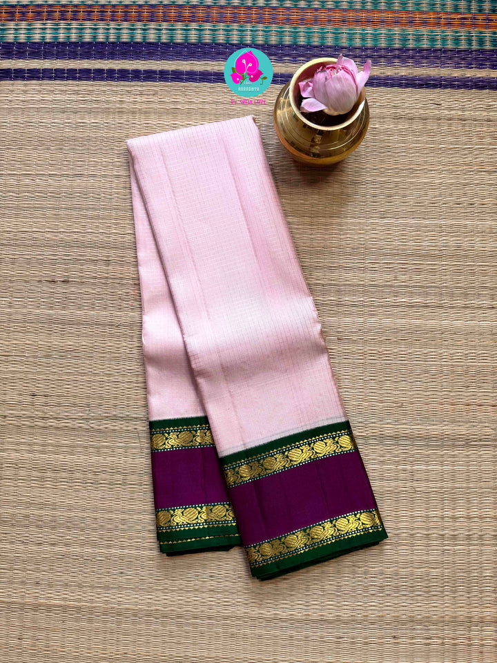2g Zari Pure Kanchipuram saree in baby pink with Silver Vaira Oosi Checks