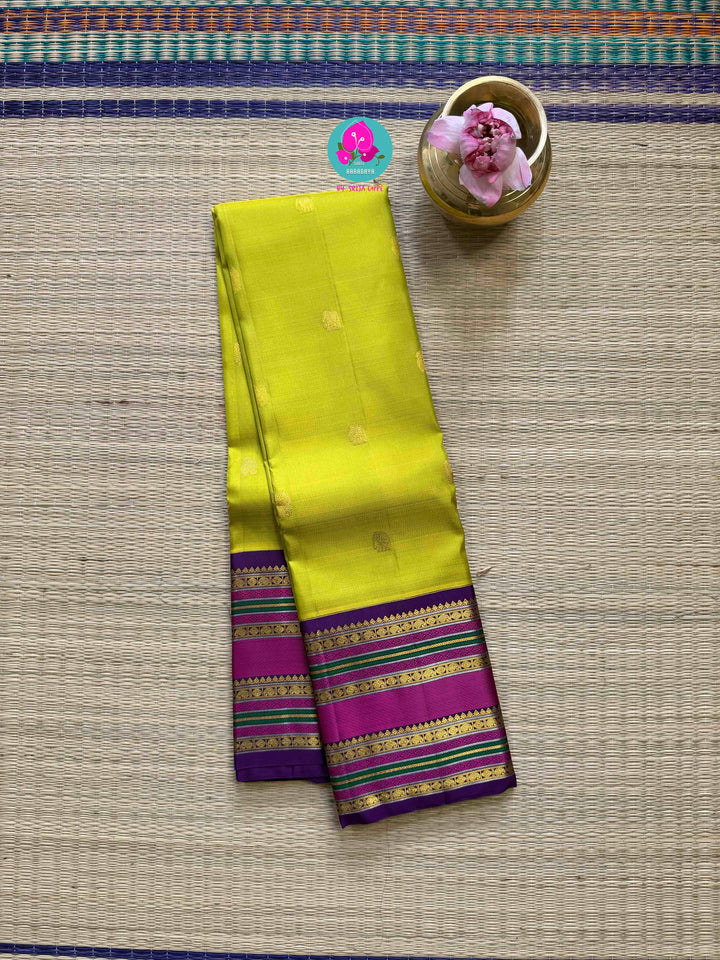 2G Zari Pure Kanchipuram saree with vintage Sampangi green in contrast border