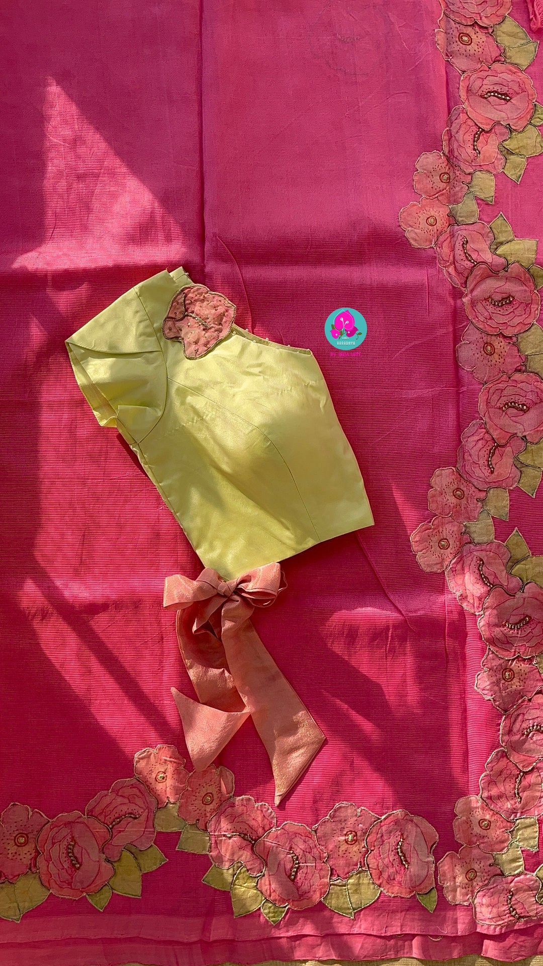 Pure Mangalagiri Saree with Applique work paired with blouse
