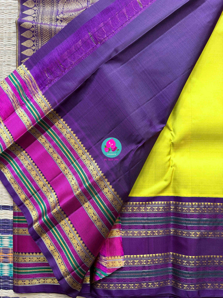 2G Zari Pure Kanchipuram saree with vintage Sampangi green in contrast border