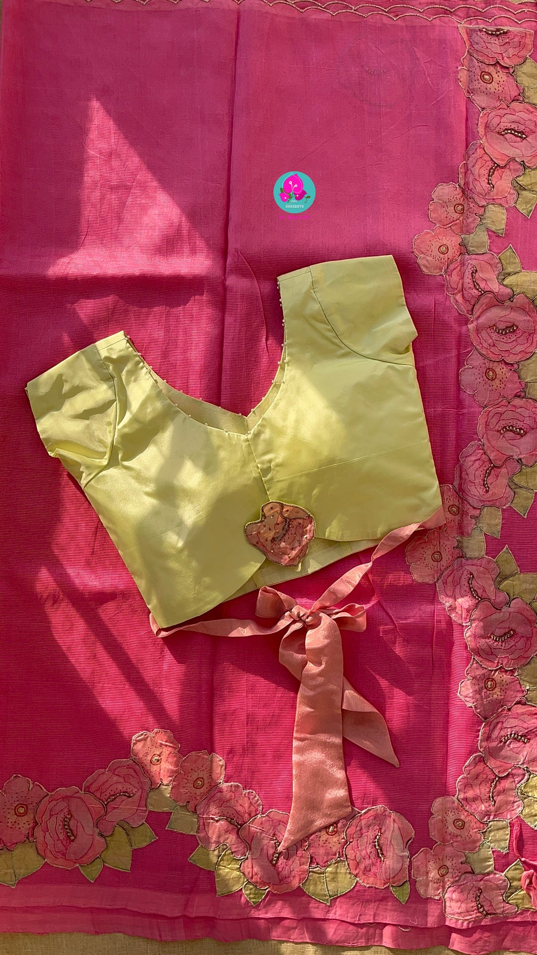 Pure Mangalagiri Saree with Applique work paired with blouse