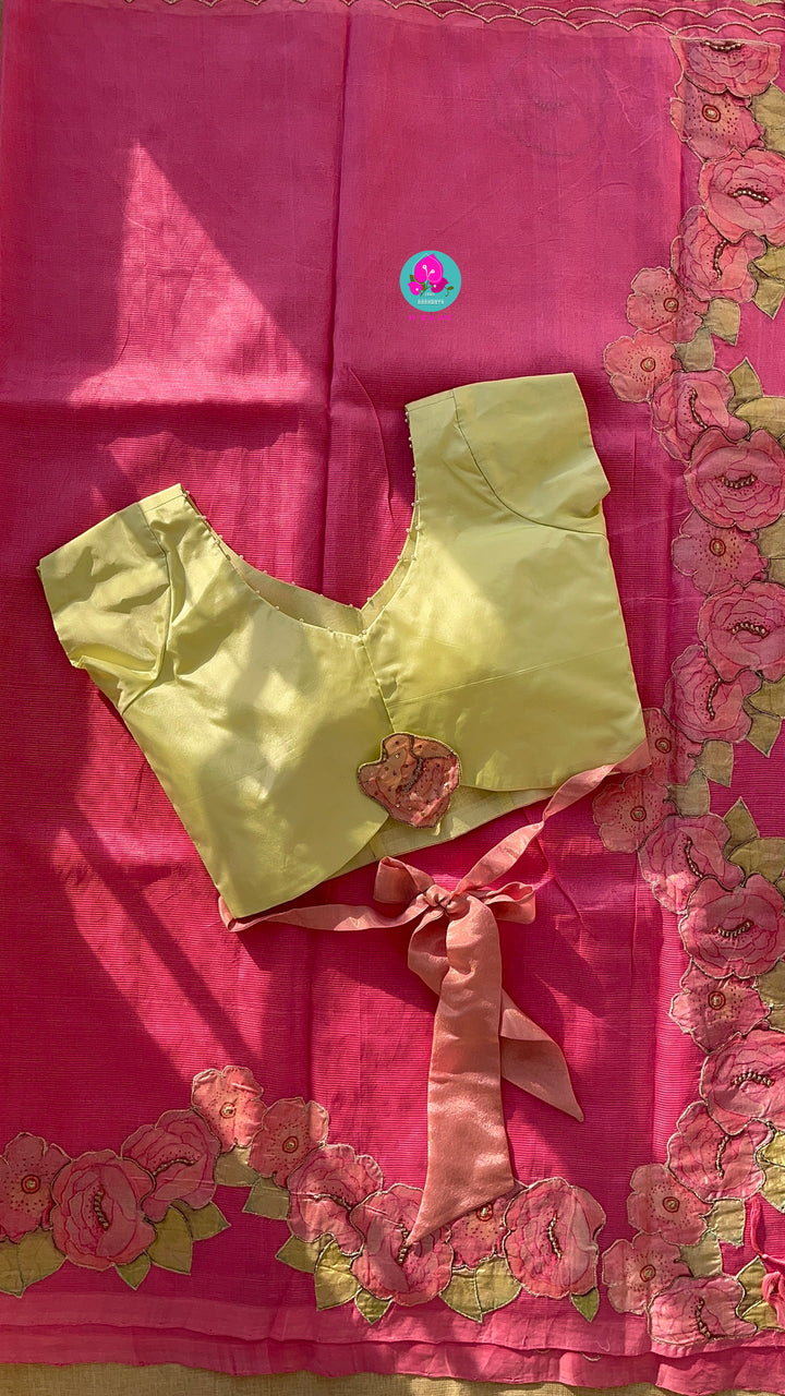 Pure Mangalagiri Saree with Applique work paired with blouse