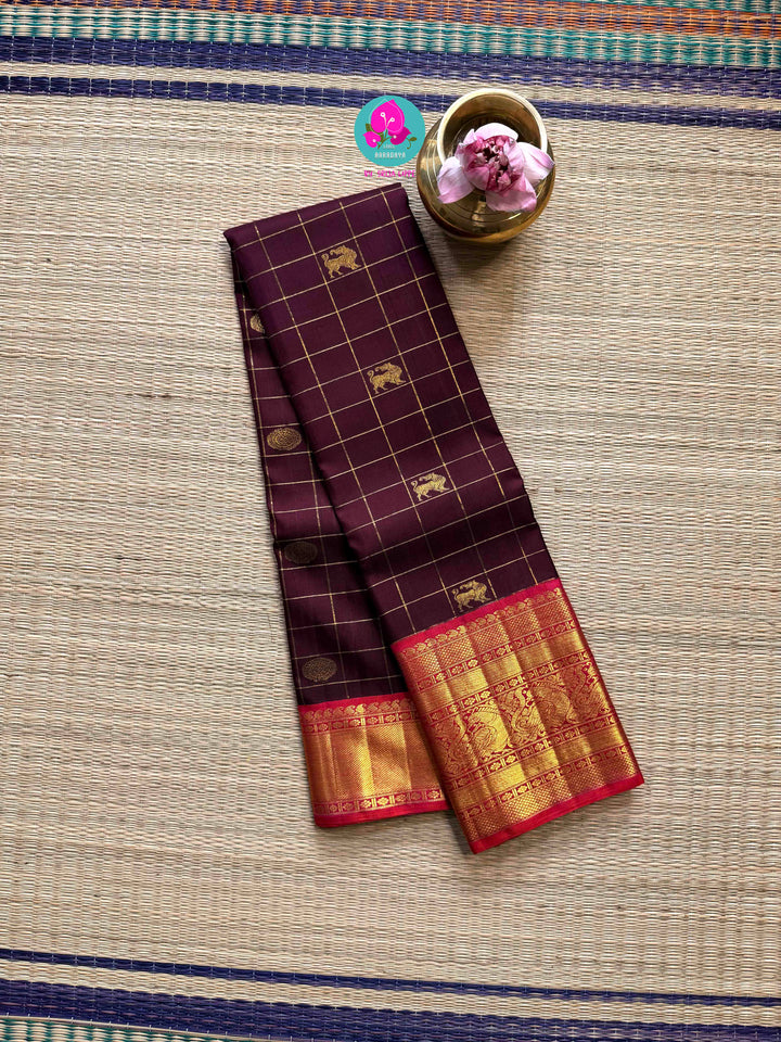 2G Zari Pure Kanchipuram saree with vintage vaira oosi checks