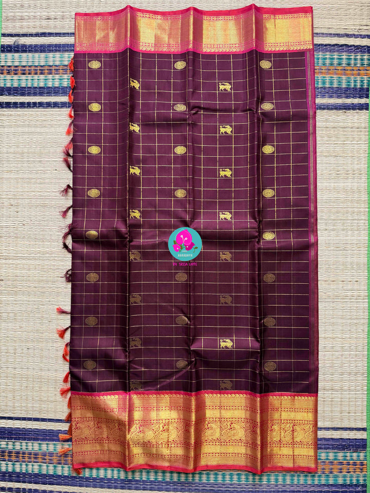 2G Zari Pure Kanchipuram saree with vintage vaira oosi checks