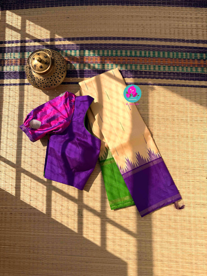 Ganga Jamuna border with rain drop weave & Ikkat Kanjivaram Saree with blouse