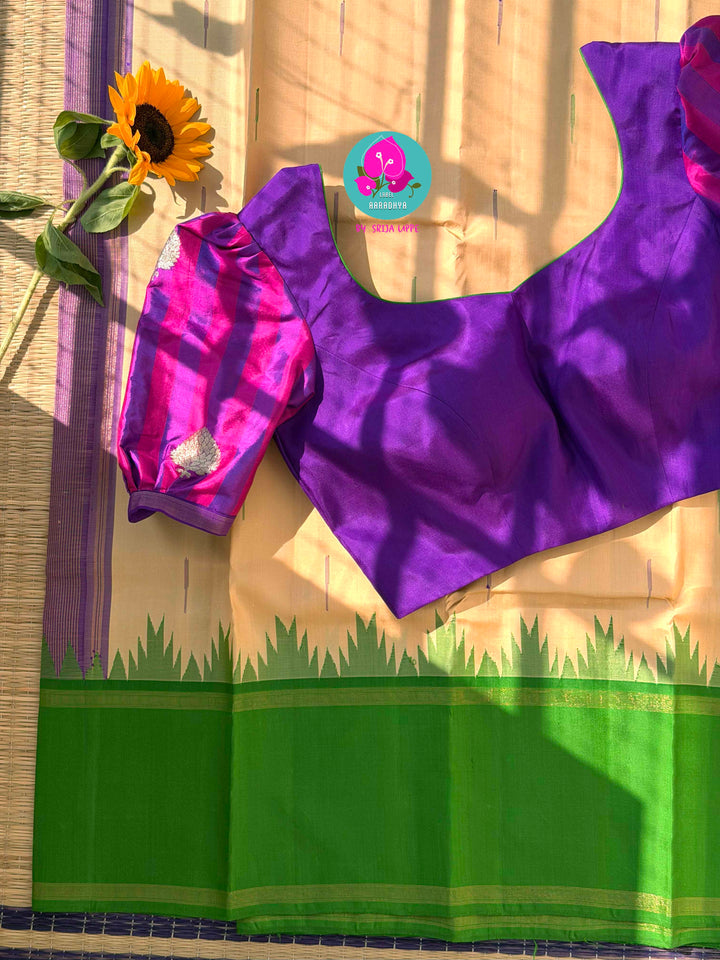 Ganga Jamuna border with rain drop weave & Ikkat Kanjivaram Saree with blouse