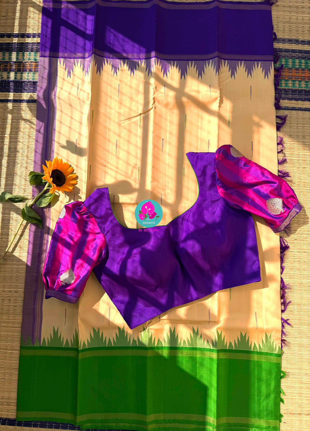 Ganga Jamuna border with rain drop weave & Ikkat Kanjivaram Saree with blouse