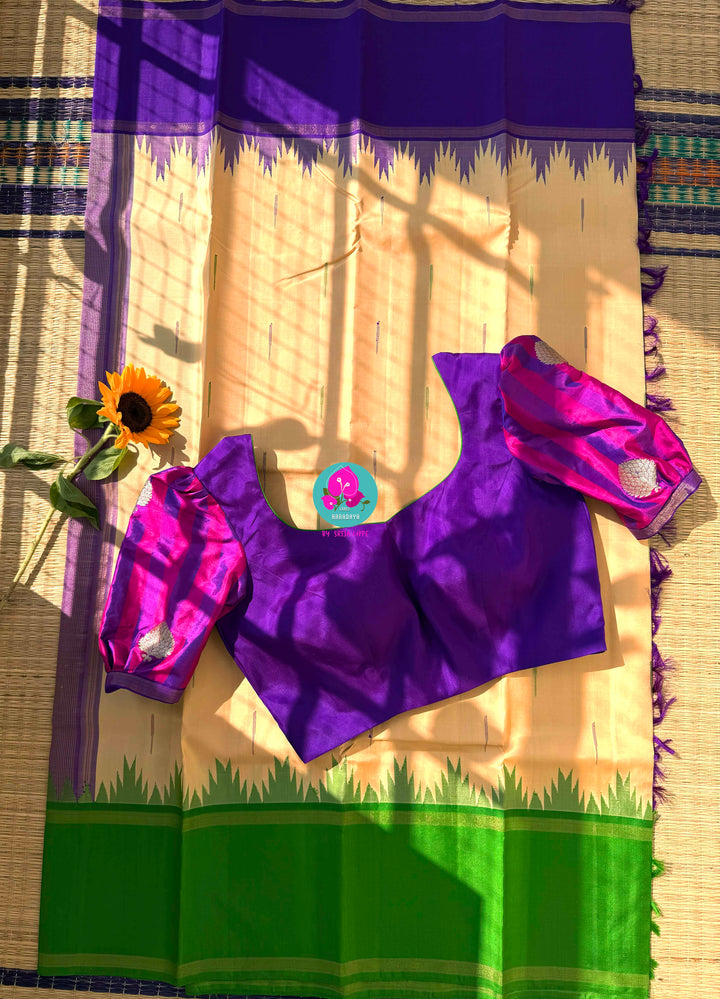 Ganga Jamuna border with rain drop weave & Ikkat Kanjivaram Saree with blouse