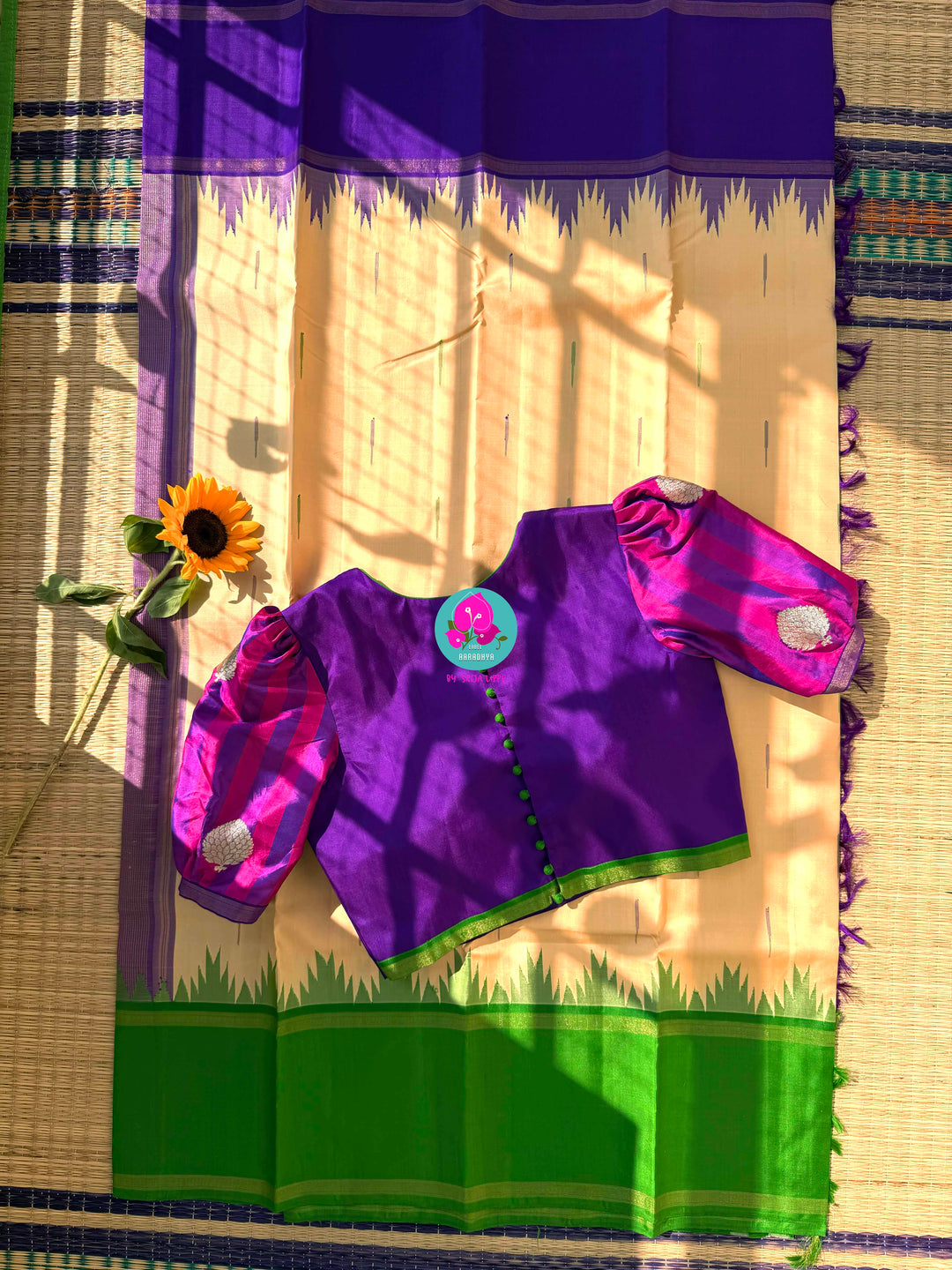 Ganga Jamuna border with rain drop weave & Ikkat Kanjivaram Saree with blouse