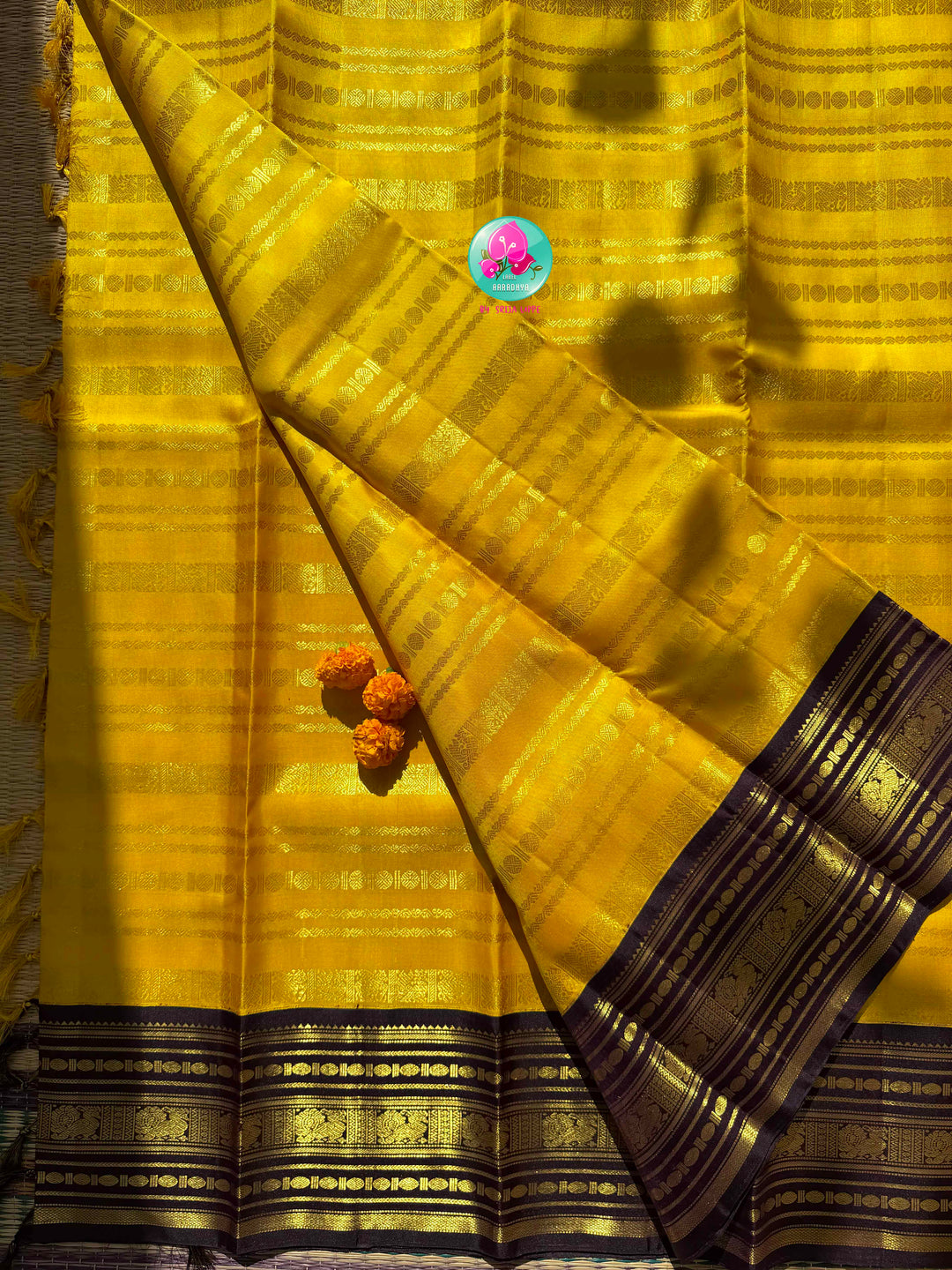 Golden Haldi & Imperial Purple: Vibrant Yellow 2G Zari Kanchi Silk Saree with Purple Baldari Border