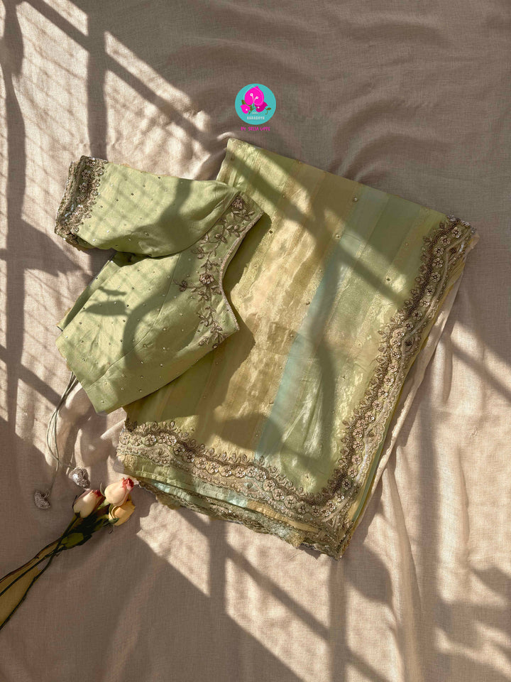 Rangkat inspired Soft Tissue Georgette Saree with hand embroidered blouse