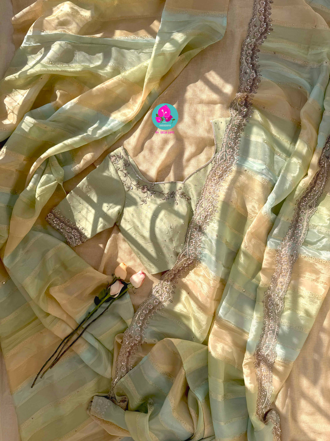 Rangkat inspired Soft Tissue Georgette Saree with hand embroidered blouse