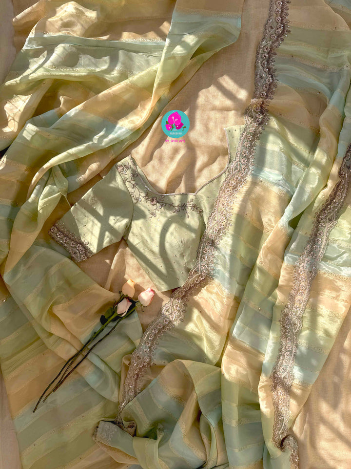 Rangkat inspired Soft Tissue Georgette Saree with hand embroidered blouse