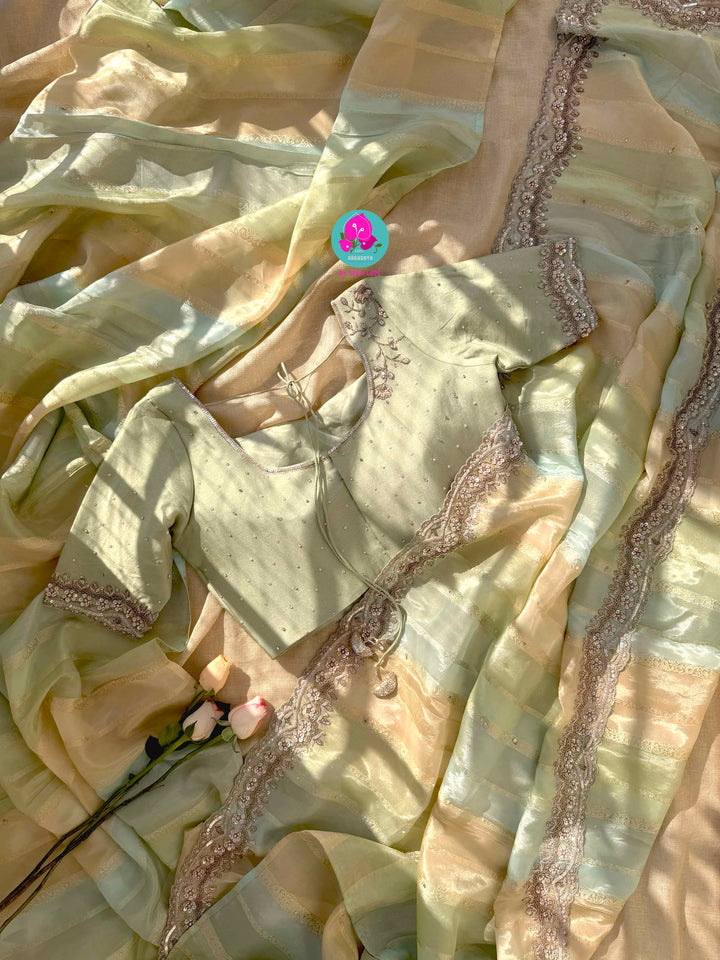 Rangkat inspired Soft Tissue Georgette Saree with hand embroidered blouse